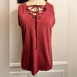 Emery Rose Burgundy Tank with Lace-up tie-front